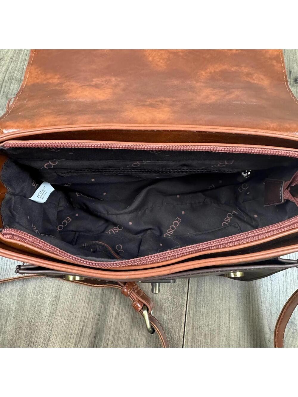 Ecosusi Woman Purse Messenger Bag Vegan Leather two tone Tan/Brown - Picture 5 of 5